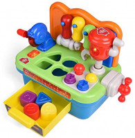 FUN LITTLE TOYS Workbench and Construction Toy Tool Kit with Sound and Music, Baby Tool Set with Shape Sorter: Toys & Games