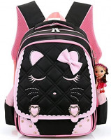 Efree Cute Cat Face Bow Diamond Bling Waterproof Pink School Backpack Girls Book Bag (Large, Black) | Kids' Backpacks
