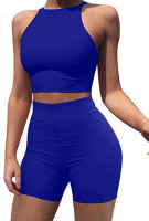 BEAGIMEG Women's Sexy 2 Pieces Outfit Halter Crop Top Bodycon Shorts Set at Women’s Clothing store
