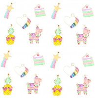 20 Pcs Cute Meteor Love Pineapple Horse Cake Charm Pendant Enamel Sequins Dangle Gold Plated Dainty Ornament for Necklace Bracelet Ankle Earring Jewelry DIY Making