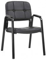 Guest Chair Reception Chairs Conference Chairs Stack Meeting Chair with Arm Lumbar Support Cushion Seat PU Leather Office Chair Without Wheels for Waiting Room(Black): Furniture & Decor
