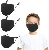 Cloth Reusable Face Protector with Adjustable Earloops - Washable Comfort Cotton 3-Ply Face Mouth Shield for Kids Children Teens Dust Outdoor Protection - 3 Pack, Black