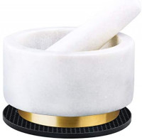 X-cosrack Mortar and Pestle Set, Marble Pestle and Mortar Bowl with Copper Base and Anti-Scratch Pad, Solid Stone Grinder for Herbs Spice Guacamole Garlic Ginger Root, 5.5 Inch (White): Kitchen & Dining