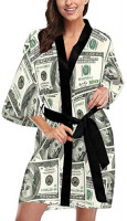 Custom Dollar Bills Women Kimono Robes Beach Cover Up for Parties Wedding (XS-2XL) at Women’s Clothing store