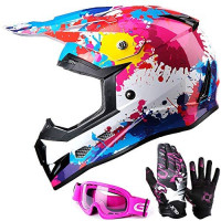 GLX Unisex-Child GX623 DOT Kids Youth ATV Off-Road Dirt Bike Motocross Helmet Gear Combo Gloves Goggles for Boys & Girls (Graffiti, Large): Automotive