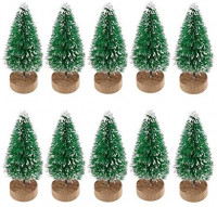 VinBee 20 PCS Artificial Mini Christmas Trees Mini Pine Tree Sisal Trees Miniature with Snow Wood Base Ornaments for Christmas Table Top Decor Winter Crafts (3.35 inch): Home & Kitchen