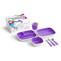 Munchkin Color Me Hungry Splash 7pc Toddler Dining Set – Plate, Bowl, Cup, and Utensils in a Gift Box, Purple : Baby