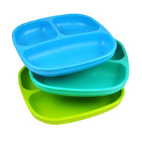 Re-Play Made in USA 3pk Divided Plates with Deep Sides for Easy Baby, Toddler, Child Feeding - Sky Blue, Aqua, Lime Green (Under The Sea) : Baby