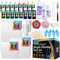 KEFF Creations Ultimate Acrylic Pouring Paint Kit- Includes Acrylic Paint, pouring medium, silicone oil, paint supplies, strainers for flow Acrylic painting, Free flowing painting: Home Improvement