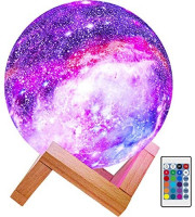 BRIGHTWORLD Moon Lamp Kids Night Light Galaxy Lamp 5.9 inch 16 Colors LED 3D Star Moon Light with Wood Stand, Remote & Touch Control USB Rechargeable Gift for Baby Girls Boys Birthday