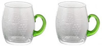 2pc Gluehwein Mug Glass Wine Cup Engraving Grapes & Vine Leaves Germany Etched Glass Vintage Design Mulled Wine Mug: Glassware & Drinkware
