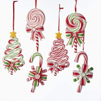 Kurt AdlerPEPPERMINT CANDY LOLLIPOP ORNAMENT - 6 ASSORTED: 2 EACH CHRISTMAS TREE, CANDY CANE AND ROUND LOLLIPOP: Home & Kitchen