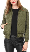 Allegra K Women's Raglan Long Sleeves Quilted Zip Up Bomber Jacket at Women's Coats Shop