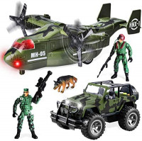 JOYIN Military Vehicle Toy Set of Friction Powered Transport Airplane and Military Truck with Light and Sound Sirens and Soldier Army Men Action Figures for Kids: Toys & Games