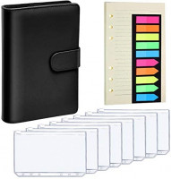 A6 Loose Leaf Paper 200 Pieces Neon Page Markers Black A6 PU Leather Notebook Binder Magnetic Refillable 6 Round Ring Binder Cover Binder Pockets A6 Size 6 Holes Binder Zipper Folders