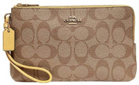 COACH Signature PVC Double Zip Wallet Khaki/Sunflower One Size: Handbags