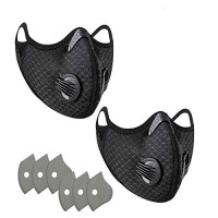 2 Pack Dust_Masks Reusable Respirators Unisex Mouth_Mask Adjustable for Allergies Woodworking Running Sanding Mowing-Black, with 6 Filters: Beauty
