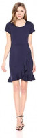Lark & Ro Women's Short Sleeve Open Crew Neck Ruffled Hem Ponte Shift Dress: Clothing