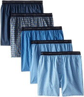 Hanes Men's 5-Pack Printed Woven Exposed Waistband Boxers (Assorted) at Men’s Clothing store