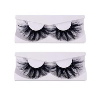 Newcally 25mm Real Mink Lashes 2 Pairs 5D Mink False Eyelashes Dramatic Long Thick Cross Lashes : Beauty