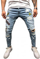 allshope Men's Casual Slim Fit Denim Jeans Ripped Skinny Distressed Destroyed Straight Denim Pants at Men’s Clothing store