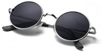 Menton Ezil Round Vintage Mirror Lenses UV protection Polarized unisex Small Hippie Syle Sunglasses for Men With Black Silver Metal Frame Black Lens ME8124: Clothing