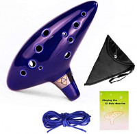 Legend of Zelda Ocarina of Time Triforce Link 12 Hole Alto C Mediant Tone Ocarina Zelda Cosplay Ceramic Replica + Textbook: Musical Instruments