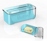 Butter Container with Butter Knife Himamonkey Plastic Butter Dish with Lid Integrated Side-Open Butter Dishes Perfect Suitable for East/West Coast Standard Butter Stick,Black,Transparent 