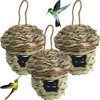 4Pcs Bird Nest Hanging Birdhouse Grass Weave for Canary Finch Sparrow Rustic 
