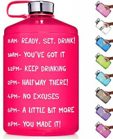 HydroMATE 1 Gallon Motivational Water Bottle with Time Marker Large BPA Free Jug with Handle Reusable Leak Proof Bottle Time Marked to Drink More Water Hydro MATE 128 oz (Gallon, Neon Pink) : Sports & Outdoors