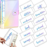 6-Ring Binder Cover Glitter Clear Transparent Loose Leaf Folder Binder Budget Binder for Work Record ZIIVARD 4 Pieces A6 Rainbow Soft PVC Notebook with Snap Button Mood Diary Study Notes