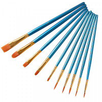 Artlicious - 10 Hand Made All Purpose Nylon Hair Brush Set - Acrylic, Oil, Watercolor Paints