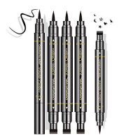 Double-Ended Eyeliner Stamp Pen - Waterproof Long Lasting Eye Decoration Cosmetic Black Eyeliner Pencil (Heart/pentagram/triangle/moon/flower Shape Stamp Pen, 5 Styles/Set) : Beauty