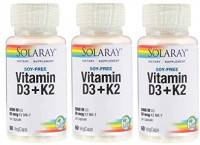 SolaRay Vitamin D3+K2 with 5000 IU Vitamin D3 and 50 Micrograms K2 MK-7 as a Soy-Free Dietary Supplement (60 VegCaps) Pack of 3: Health & Personal Care