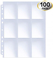 HERKKA Trading Card Sleeve Pages, 100 Pack 9 Pocket Trading Card Storage Album Pages 11 Holes Fit 3 Ring Binder : Office Products