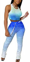 Women Summer Casual Two Piece Outfits Tie Dye Print Crop Top Shirt and Ruched Skinny Pant Tracksuit Set Loungewear Jumpsuit at Women’s Clothing store