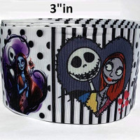Grosgrain Ribbon 3" in Nightmare Before Christmas Halloween Skulls Printed Per Yard