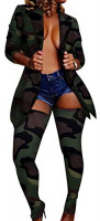 Ophestin Womens Sexy 2 Piece Outfits Floral Leopard Print Long Sleeve Blazer Over Knee Tights Legging Pants Set: Clothing