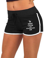 Womens Sexy Mini Shorts Keep Calm and Wakeboard on Low Waist Dance Yoga Festivals Hot Pants at Women’s Clothing store