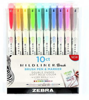 Zebra Pen Mildliner Double Ended Brush and Fine Tip Pen, Assorted Colors, 10-Count : Office Products