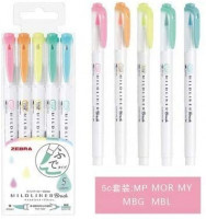 Cobaka 5pcs/set japan zebra mildliner color WFT8 brush pen Creative Limit double-headed marker pen School supplies kawaii (WFT8 5C): Kitchen & Dining