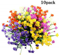 LUCKY SNAIL 10 PCS Artificial Flowers Outdoor, UV Resistant Fake Flowers No Fade Plastic Flowers Faux Greenery Shrubs Plants Indoor Outside Hanging Planter Home Garden Christmas Decor(5 Colors): Home & Kitchen