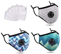 3 Pcs Upgrade Adult Cotton Face Bandana with Filter Pocket, 3 Ply Breathable Material, Washable Reusable with Adjustable Ear Loop, GW+WBP+GG
