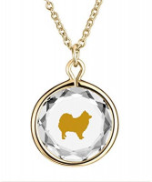 LovePendants 16-18" Pendant/Necklace in White Swarovski Crystal with Gold Enameled Pomeranian Engraving in 14k Gold-Plated Sterling Silver.: Jewelry