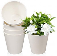 Plastic Planters, 6 inch Plant Pots for African Violets, Aloe Vera, Peace Lilly, Round Hanging Planters with Drainage Hole and Stoppers, Home Office Garden Decoration, Creamy White, Set of 5: Garden & Outdoor