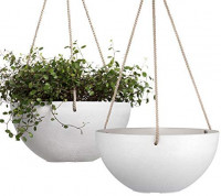 White Hanging Planter Basket - 10 Inch Indoor Outdoor Flower Pots, Plant Containers with Drainage Hole, Plant Pot for Hanging Plants, Pack 2: Garden & Outdoor