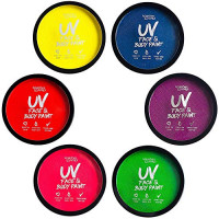 Water Activated UV Black Light Face and Body Paint - 6 Color Pack - Costume, Halloween and Club Makeup - Safe for all Skin Types - Easy On and Off - 18g Cakes - by Splashes & Spills : Beauty