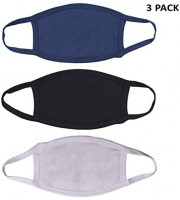 Pure Cotton Reusable Face Mask - Protective Fabric Face Cover 3 Piece Set, Washable & Breathable Mouth Mask (Black, White, Blue)