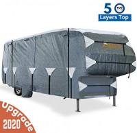KING BIRD Extra-Thick 5-Ply Top Panel & 4Pcs Tire Covers Deluxe 5th Wheel RV Cover, Fits 26’-29’ RV Cover -Breathable Water-Repellent Rip-Stop Anti-UV with Storage Bag (26'-29'New): Automotive