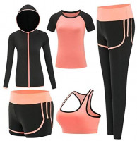 ZETIY Women's Activewear Set 5 Piece Yoga Jogging Workout Clothes Athletic Tracksuits at Women’s Clothing store